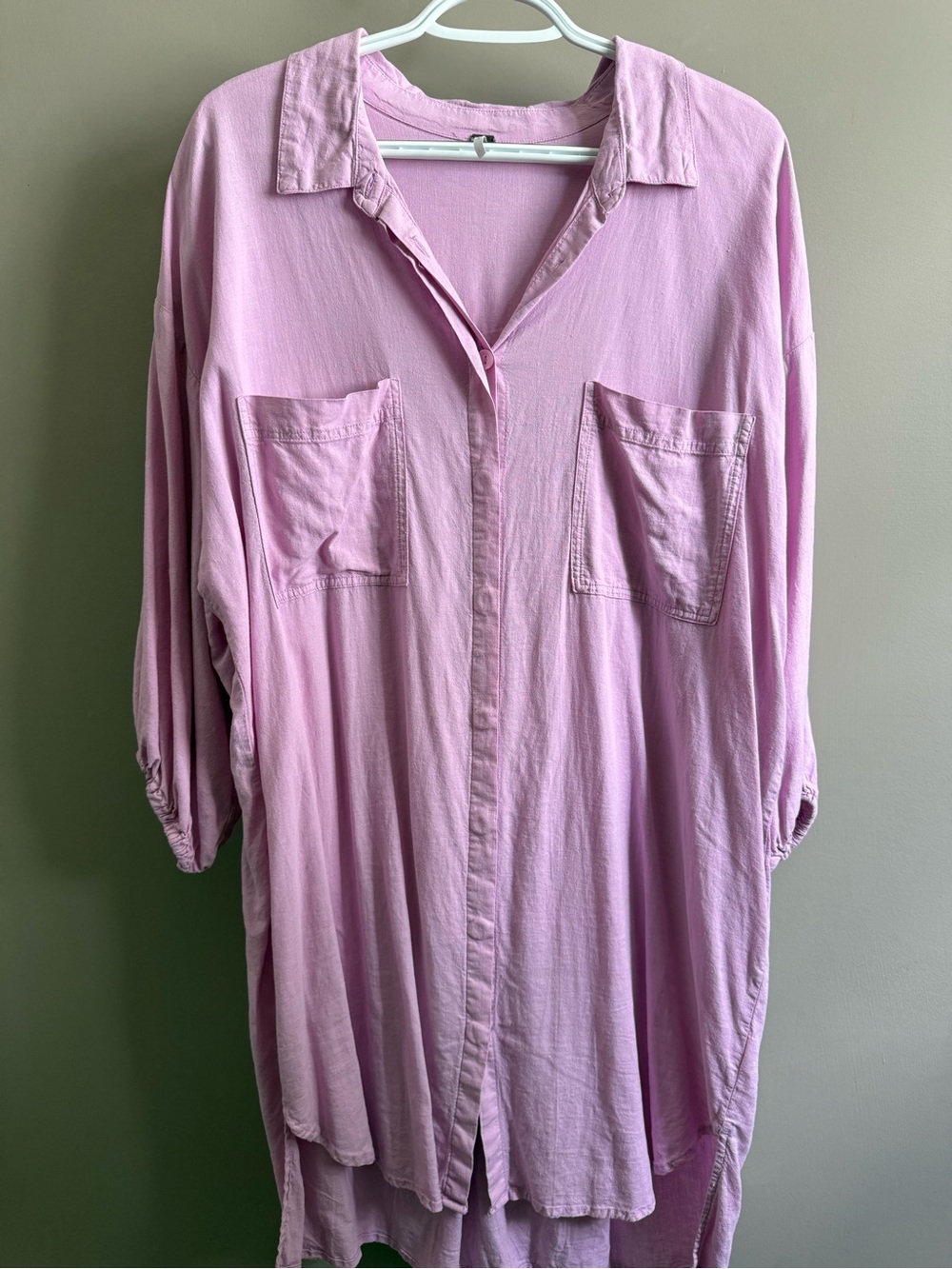 Light Pink High-Low Shirt Dress — Relaxed Button-Front